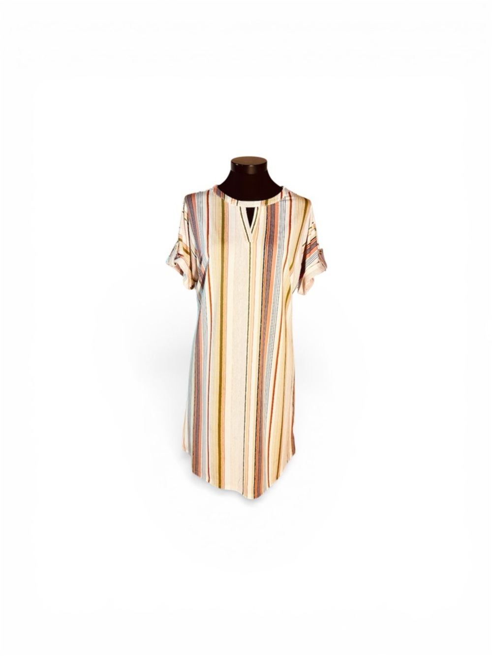 CURE Vertical Striped Midi Dress in Green, Blue, Orange, Pink. Size M. NWTGS